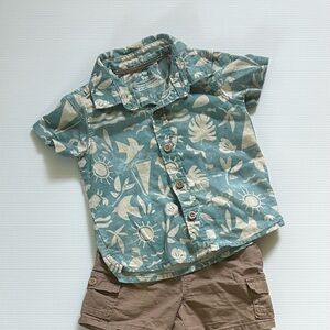 Carter's Teal and Cream Patterned Button Down Shirt